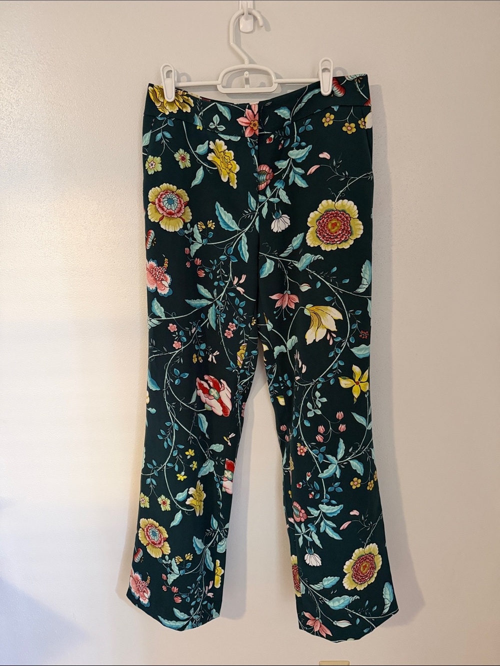LOFT Dark Green Floral Wide-Leg Pants